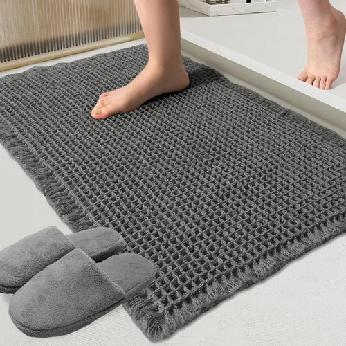 Vista 8 de ZALL - Tapete de baño de punto gofre beige, súper absorbente, antideslizante, largo, color crema, 24 x 72 pulgadas, lavable a máquina, ultra suave