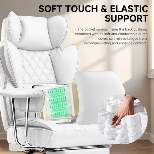 Vista 4 de COMHOMA Silla de juegos grande y alta con soporte lumbar de resorte de bolsillo, silla de oficina ergonómica con reposapiés, silla de escritorio