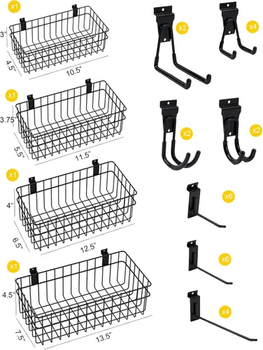 Vista 2 de Accesorios para pared de listones 30 piezas Gancho de pared de listones Gancho para colgar en la pared de listones para garaje, Juego de accesorios