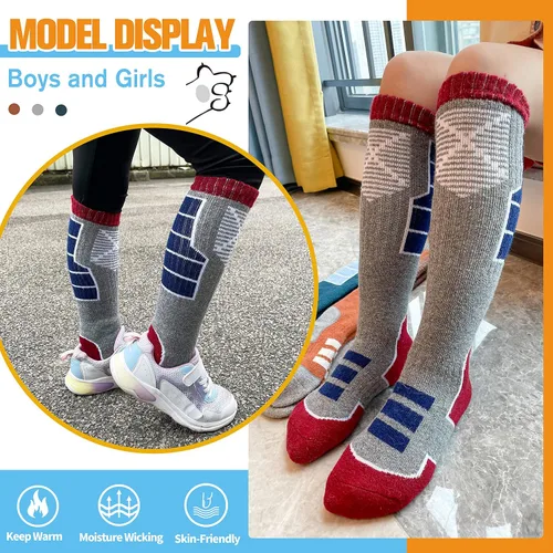 Vista 7 de Anlisim Calcetines de esquí de lana merino para niños, 3 pares de calcetines térmicos de invierno cálidos y gruesos transpirables para esquí