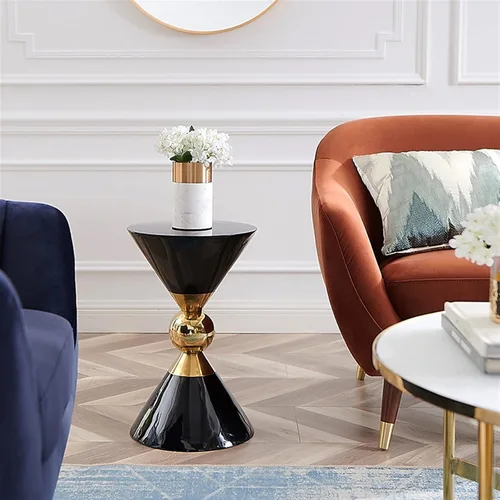 Vista 2 de Mesa de té para sala de estar, mesa auxiliar redonda moderna, sala de estar, sofá, mesa auxiliar pequeña moderna para decoración del hogar, mesa