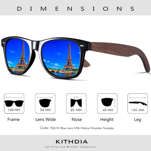 Vista 4 de Kithdia gafas de sol de madera de bambú hechas a mano para hombres y mujeres con lente polarizada - gafas de sol de madera S7061