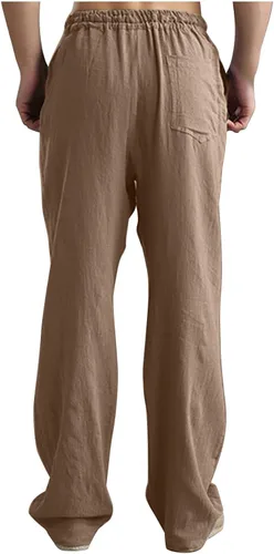 Vista 5 de Shiyingl Men's Sweatpants Casual Loose Fit Wide Leg Linen Pants Comfy Stretch Tech Pant Full Length Trouser with Drawstring