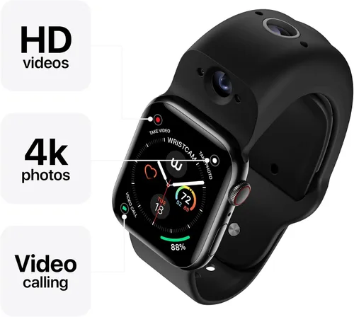 Vista 6 de Wristcam - Smartband con cámara modular y certificación Apple MFi para Apple Watch, cámaras de 8 MP + 2 MP, fotos 4K, grabaciones de 1080p, Negro