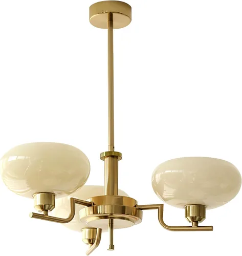 Vista 9 de Candelabros Sputnik dorados de 3 luces, Lámpara de techo de latón cepillado de mediados de siglo, lámpara colgante vintage ajustable estilo granja