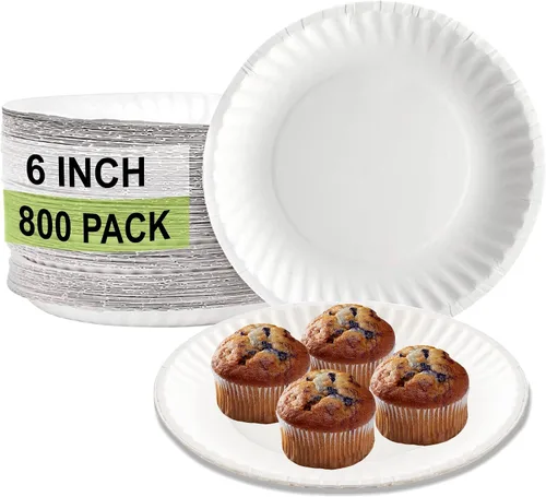 Vista 13 de EcoQuality Platos de papel desechables blancos de 6 pulgadas, sin revestimiento, pequeños, platos de papel blanco desechables para todos los días