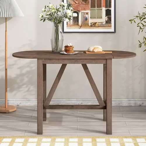Vista 3 de RUNNA Juego de mesa de comedor de madera de 3 piezas con 2 sillas de comedor tapizadas para lugares pequeños (marrón #059)