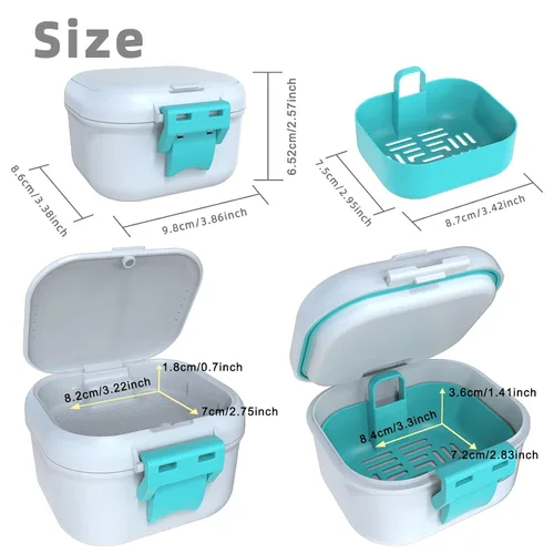 Vista 2 de ARGOMAX Taza de baño de prótesis a prueba de fugas, caja de dentadura portátil para remojo, caja de baño de dentadura con colador, para dentaduras