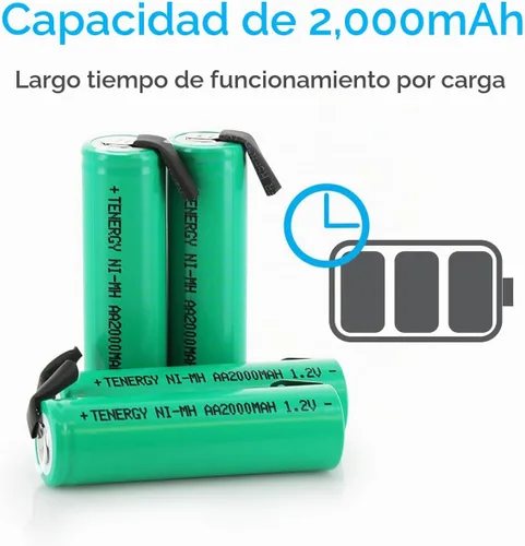 Vista 3 de Tenergy AA 1.2V NiMH 2000mAh Pilas AA recargables con parte superior plana con pestañas, paquete de 48