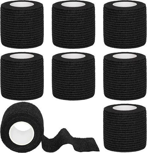 Vista 10 de Tindobewan Envoltura de vendaje autoadhesiva, 1 pulgada, 8 rollos, color negro Vendaje cohesivo transpirable Vet Tape Vendaje adhesivo elástico