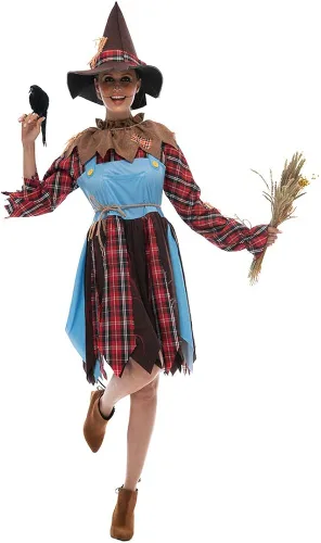 Vista 2 de EraSpooky Disfraz de espantapájaros para mujer con sombrero