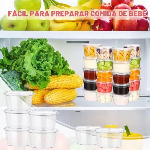 Vista 4 de Didaey 100 recipientes de almacenamiento de alimentos para bebés de 4 onzas con tapas con bisagras, pequeños recipientes desechables de plástico