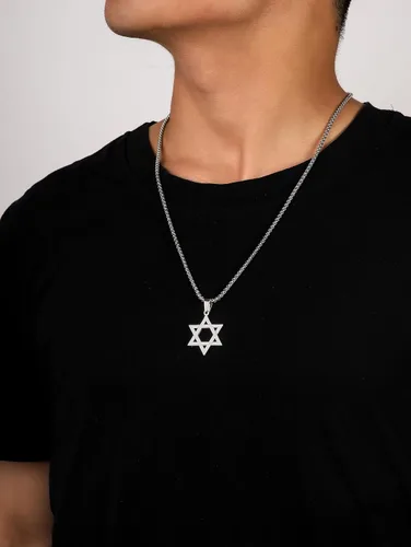 Vista 7 de HAQUIL Star of David Necklace, Stainless Steel Hexagram Six Pointed Star Pendant, Box Chain, Jewish Israel Jewelry Gift