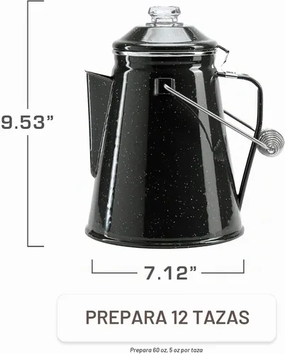 Vista 4 de COLETTI Cafetera Percolator clásica: la cafetera de camping más nostálgica, ahora modernizada [esmalte negro, 12 tazas]