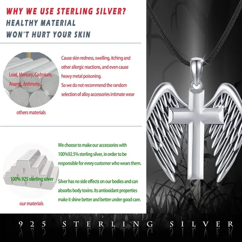 Vista 2 de OHAYOO Angel Wings Cross NecklaceSword Dagger Necklace925 Sterling Silver Cross Gemstone Pendant Necklace Religious Jewelry Gifts For Men Women