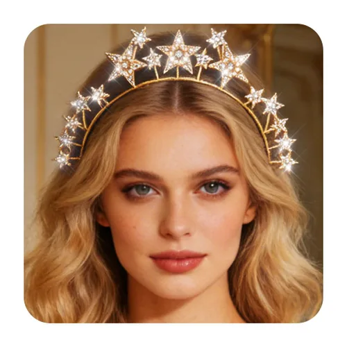 Vista 8 de CAKURE Diadema de corona con halo de estrellas, tiaras y coronas de estrellas de diamantes de imitación, diadema de María y diosa, accesorio
