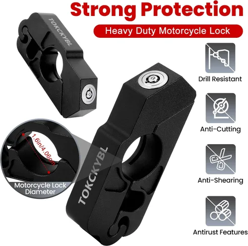 Vista 4 de Cerradura de motocicleta, casco antirrobo, bloqueo de freno y manillar, universal para motocicletas, cuatrimotos, motos de cross, ciclomotores, Negro