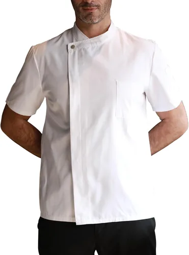 Vista 8 de KITCHIEF Abrigo de chef unisex de manga corta, chaqueta ligera de chef para hombre, uniforme de chef para cocina, servicio de alimentos, panaderos