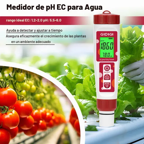 Vista 3 de Medidor de pH para agua, 4 en 1 EC PPM Temp pH probador