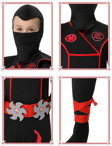 Vista 3 de Disfraz de Ninja Deluxe de Halloween para niños, disfraz de Ninja con accesorios de espuma Ninja