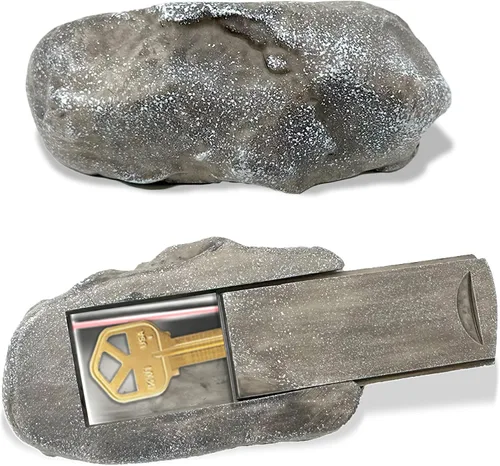 Vista 10 de (Tipo-A (Negro), 1 Paquete) Roca Falsa - Parece Piedra - Segura para Exteriores - Caja Fuerte Secreta para Exteriores para Llaves, Roca de Piedra