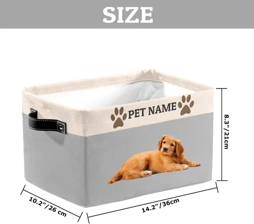Vista 5 de Cesta de almacenamiento personalizada de juguetes para mascotas con asas, nombre y foto personalizados de la mascota, cajas de almacenamiento