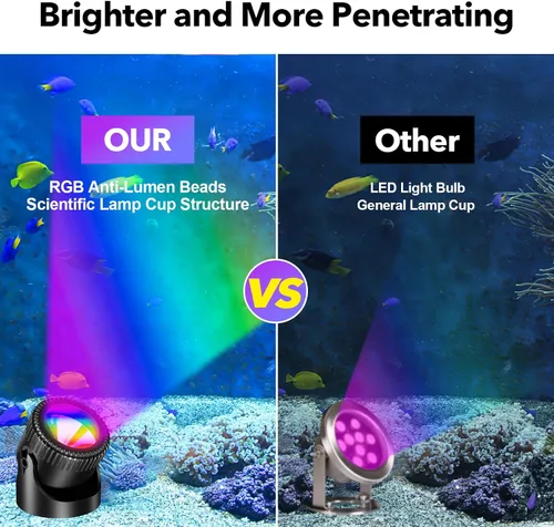 Vista 5 de Luces de Estanque Solares, Luces de Estanque RGB LED Impermeables IP68, Luz Solar Subacuática con Batería de 2200mAh con Dos Opciones de Modo