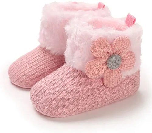 Vista 3 de E-FAK Botas para bebé niño y niña, zapatos para recién nacidos, con lazo para nieve, antideslizantes, suela suave, cálidos, para niños pequeños