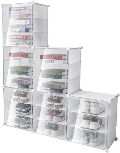 Vista 9 de DNYSYSJ Organizador de zapatos, 12 niveles apilables, 72 pares de gabinetes de zapatos, estante organizador de zapatos en torre, estante de pie