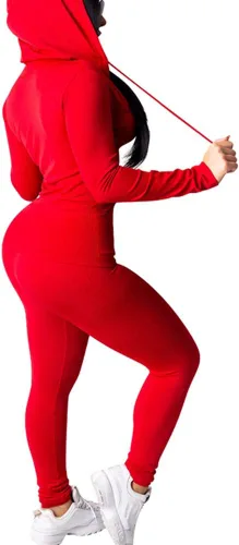 Vista 2 de Conjunto de 2 piezas de chaquetas con capucha de manga larga con cierre zíper y pantalones largos Bodycon