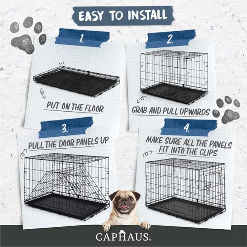 Vista 3 de CAPHAUS Perrera plegable de alambre de metal para perros con bandeja a prueba de fugas y patas protectoras y panel divisor, puerta individual