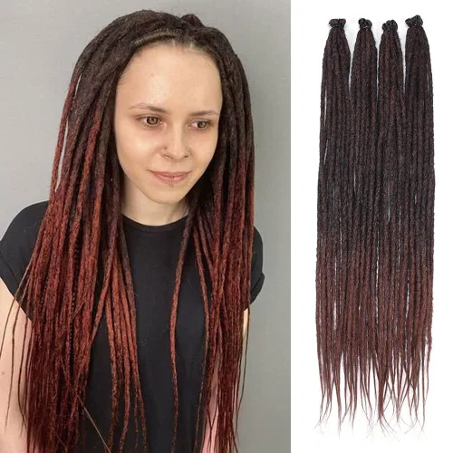 Vista 32 de Kraler Extensiones de Rastas Azules, Extensiones de Rastas Sintéticas de Ganchillo de 22", 100% Hechas a Mano, Rastas de Una Sola Punta, Delgadas