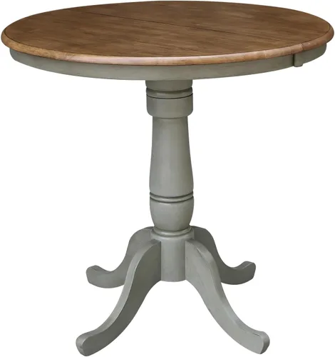 Vista 4 de IC INTERNATIONAL CONCEPTS Mesa de comedor redonda de 36 pulgadas con 2 taburetes, nogal envejecido/piedra