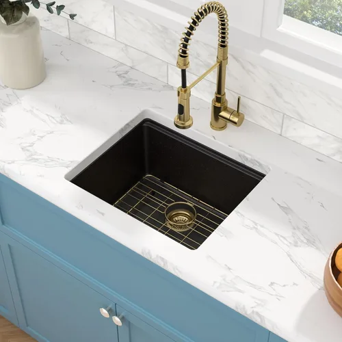 Vista 3 de Sarlai 21 Inch Black Undermount Kitchen Sink Granite Composite Wet Bar Sink Negro