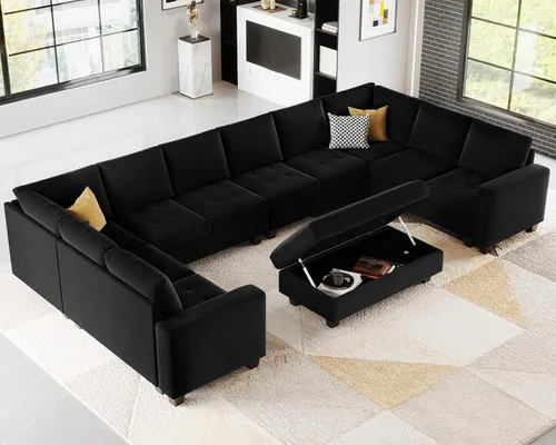 Vista 4 de Belffin Juego de sofá seccional en forma de U de terciopelo de gran tamaño, juego de sofá modular modular convertible con almacenamiento otomano
