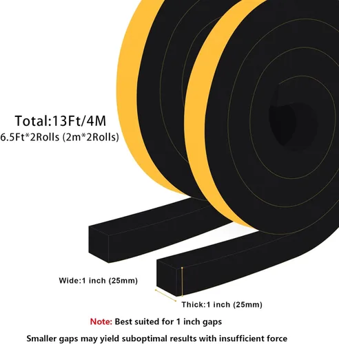 Vista 6 de Square Foam Weather Stripping for RV Doors & Extra Large Gaps 1x1In Sellos puertas de remolque, cámper y garaje, bloquea insectos, corrientes