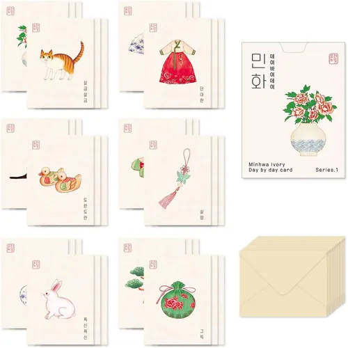 Vista 27 de Monolike Tarjeta Día a Día, 101 Seúl Doce Meses - Mezcla de 48 Mini Tarjetas Individuales, 24 sobres Paquete