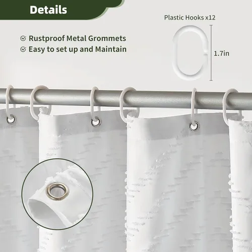 Vista 147 de Cortina de ducha Siiluminisoy de 36x72 beige, cortina de ducha de tela de tamaño pequeño, cortinas de ducha de tela con tufting, diseño chevron a
