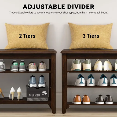 Vista 7 de Taitiy Banco de zapatos con estantes ajustables de 3 niveles para entrada