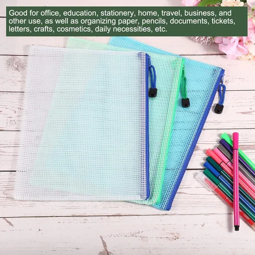 Vista 5 de YOKIVE Paquete de 6 bolsas de malla con cremallera, bolsillos de malla B6 para archivos, bolsa de plástico para documentos, ideal