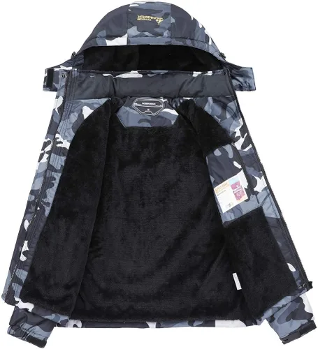 Vista 3 de MOERDENG Chaqueta de esquí impermeable para mujer, abrigo de nieve cálido para invierno, rompevientos de montaña, chaqueta impermeable con capucha