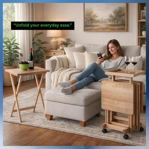Vista 2 de Isabelle - Juego de mesa de aperitivos de 6 piezas, portátil, diseño elegante para sala de estar y dormitorio, plegable y ahorro de espacio