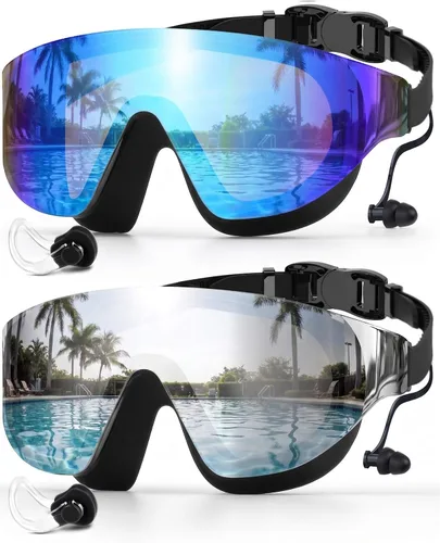 Vista 15 de Zoomsnail Paquete de 2 gafas de natación de visión amplia sin montura para adultos, antivaho con fugas UV para hombres y mujeres