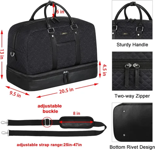 Vista 36 de IBFUN Bolsas de fin de semana para mujer, bolsa grande de lona para viaje, bolsa de viaje con compartimento para zapatos, 21 pulgadas, juego de 3