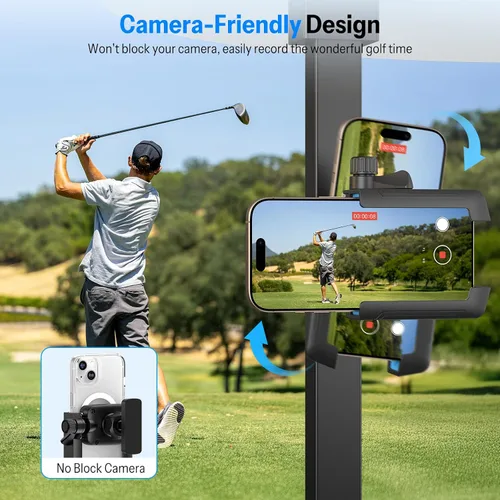 Vista 8 de OMOTON Soporte de teléfono para carrito de golf, soporte magnético para teléfono con bloqueo de seguridad y ajustable en 360°, organizador