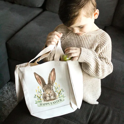 Vista 4 de Weddingstar Bolso de asas personalizable de la cesta de Pascua de la tela de la lona con las orejas, Bunny Rabbit