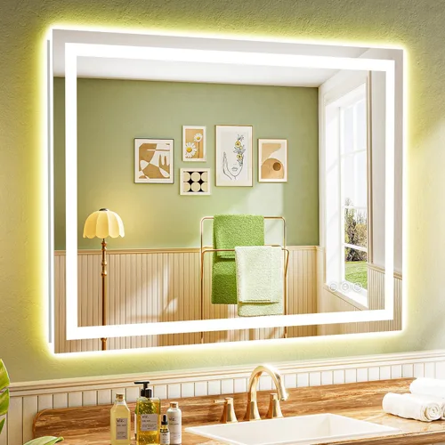 Vista 25 de Espejo de baño LED de 24x30 pulgadas con luces, espejo de tocador frontal y retroiluminado para pared de baño con 3 colores, regulable