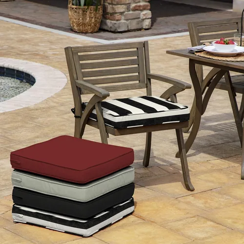 Vista 5 de Arden Selections ProFoam Performance Outdoor Seat Cushion 20 x 20, Onyx Black Cabana Stripe (Pack of 4)