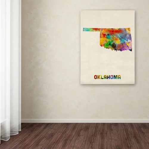 Vista 3 de Trademark Fine Art Mapa de Oklahoma - Arte enmarcado enmarcada de Michael Tompsett en marco de madera, 11 x 14 pulgadas