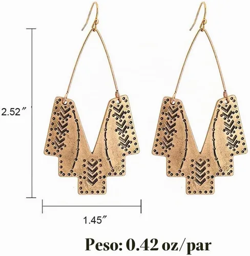 Vista 2 de Zealmer Gold Geometric Earrings Statement Vintage Boho Ethnic Earrings Hollow Out Fan Shape Dangle Drop Earrings for Women Birthday Christmas Dorado